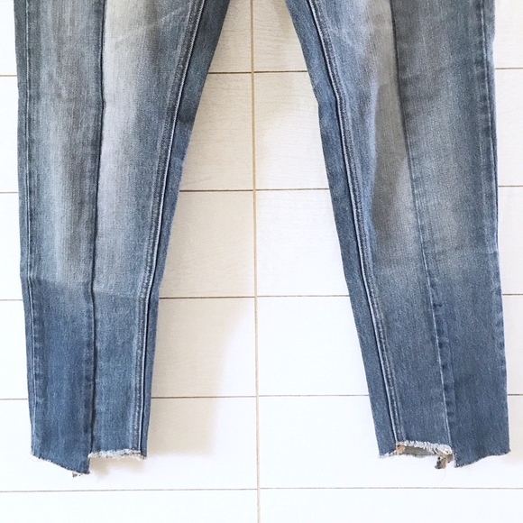 Express Blue Two Tone Raw Denim Girlfriend Jeans - Picture 5 of 8